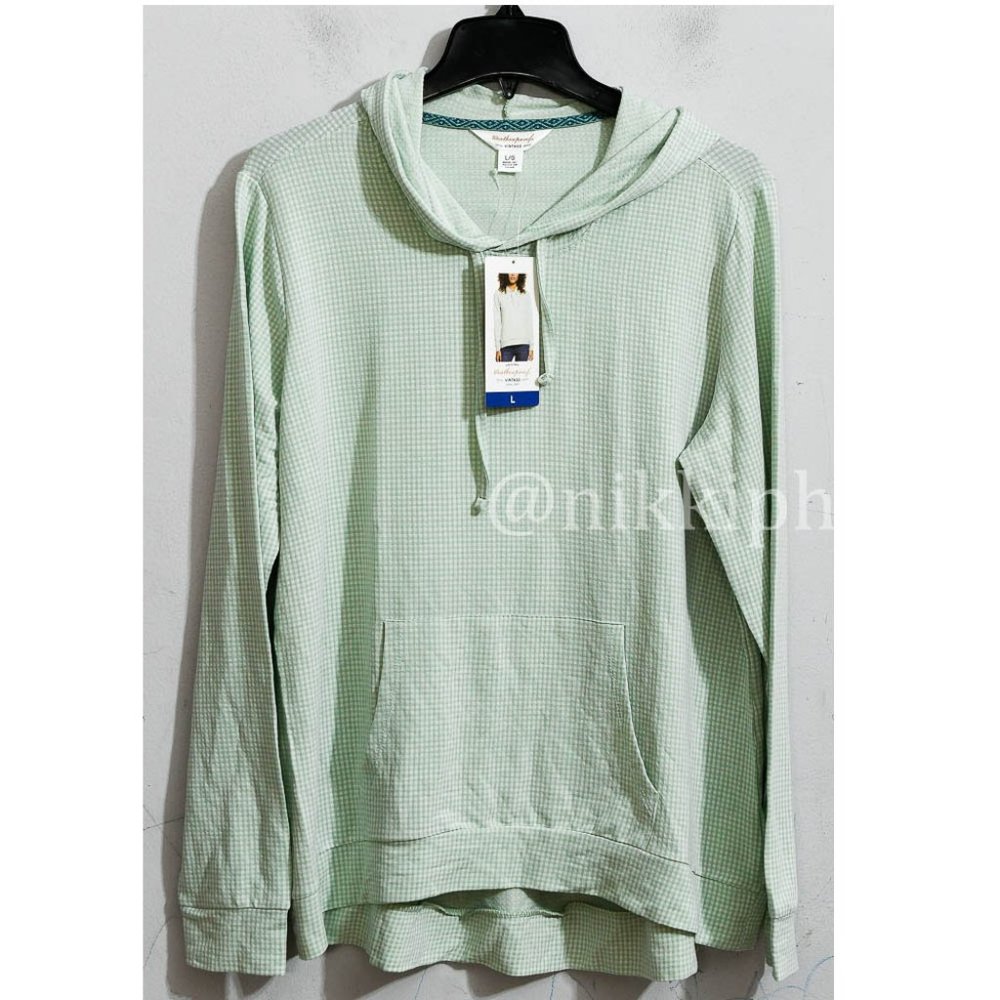 NWT Weatherproof Vintage Ladies' Gingham Hoodie in  green IN LARGE - Picture 2 of 6